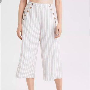NWT American Eagle Wide Leg Linen Crop Pant High Waist Striped